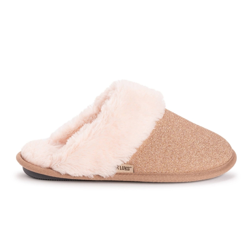 MUK LUKS‎ Women's Sparkle Scuff Faux Fur Slippers Rose Gold Pink Glitter